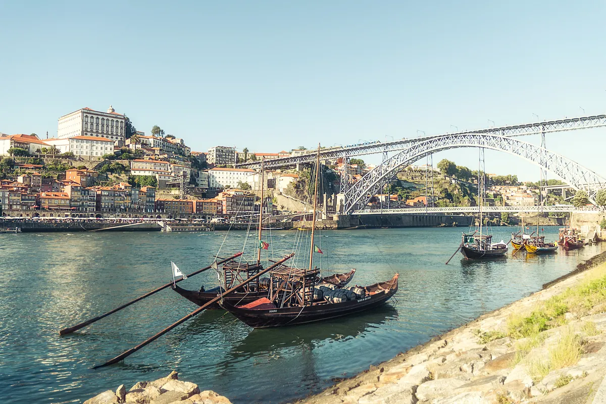 Porto quays on the Douro with rabelo boats